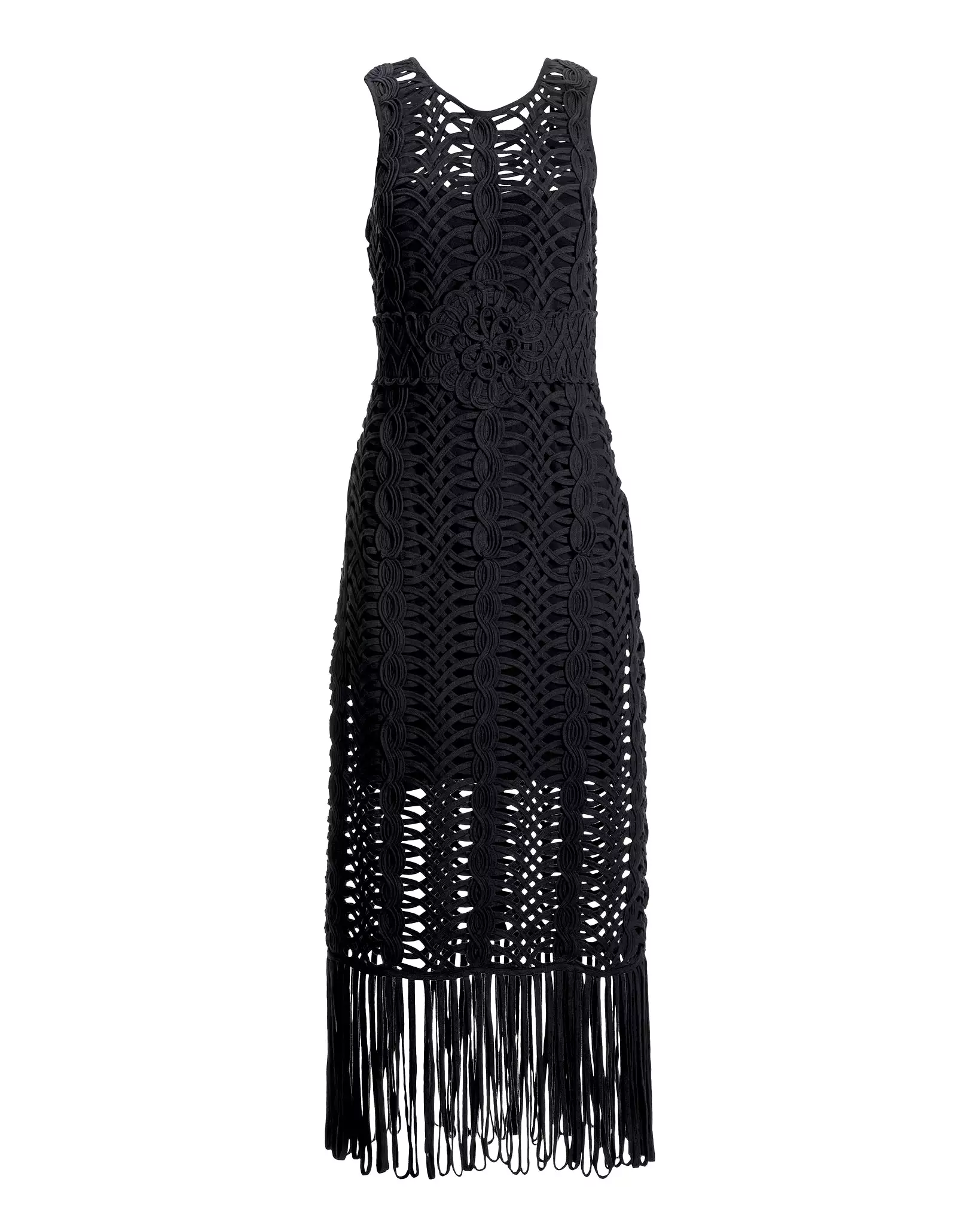 All Over Macrame Fringe Dress Black