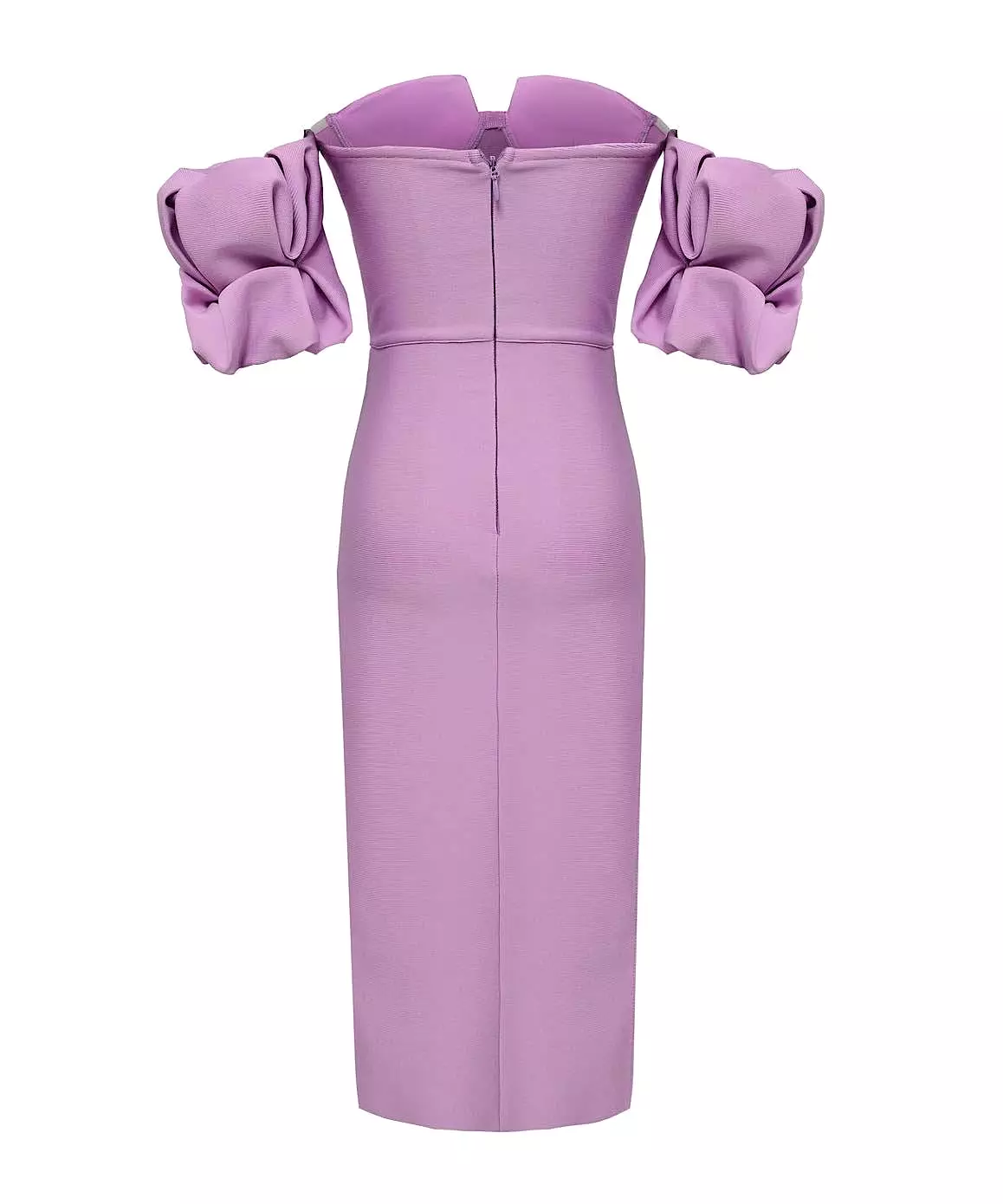 Asymmetrical Puffy Sleeve Midi Dress in Purple