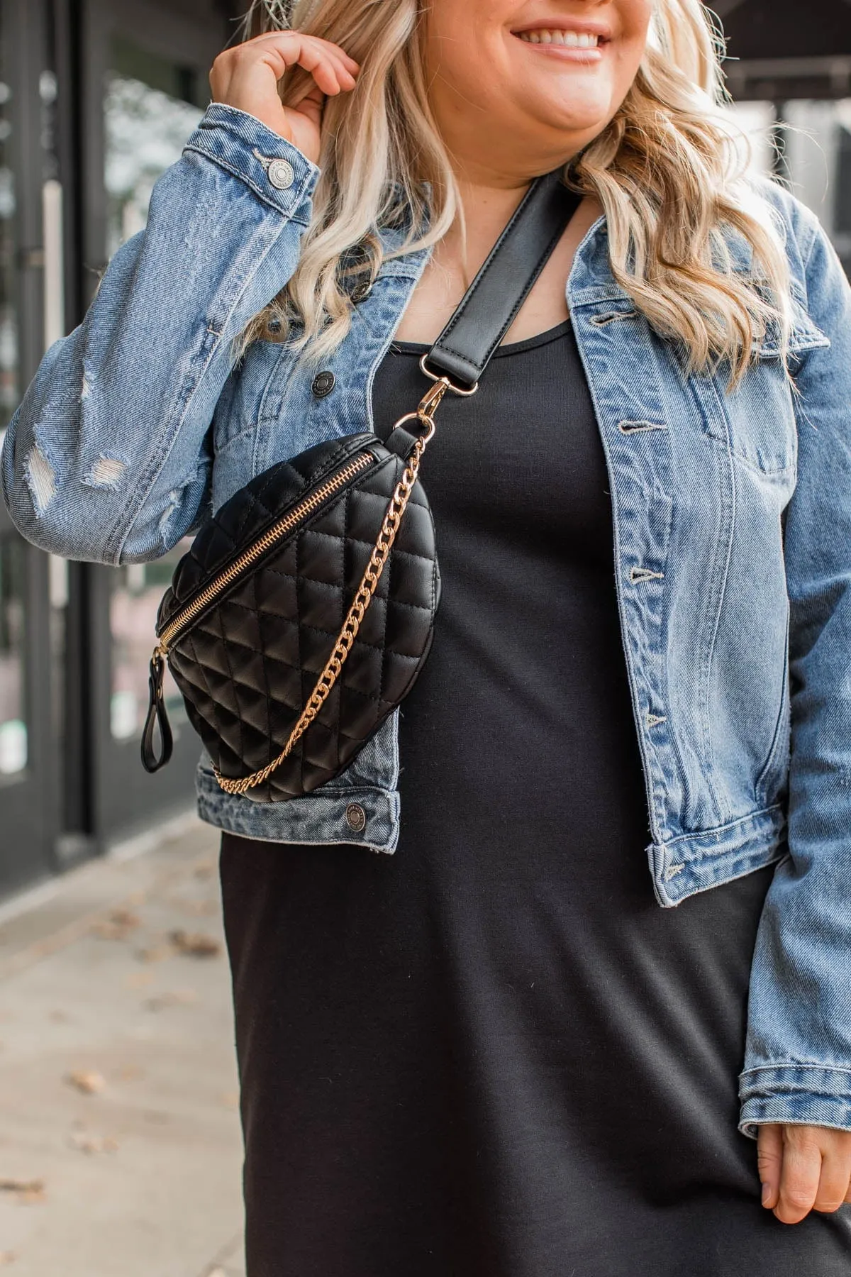 Attached At The Hip Quilted Belt Bag- Black