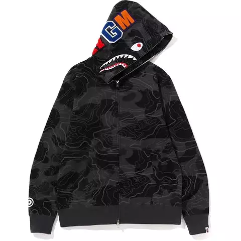 BAPE WGM LAYERED SHARK ZIP HOODIE BLACK