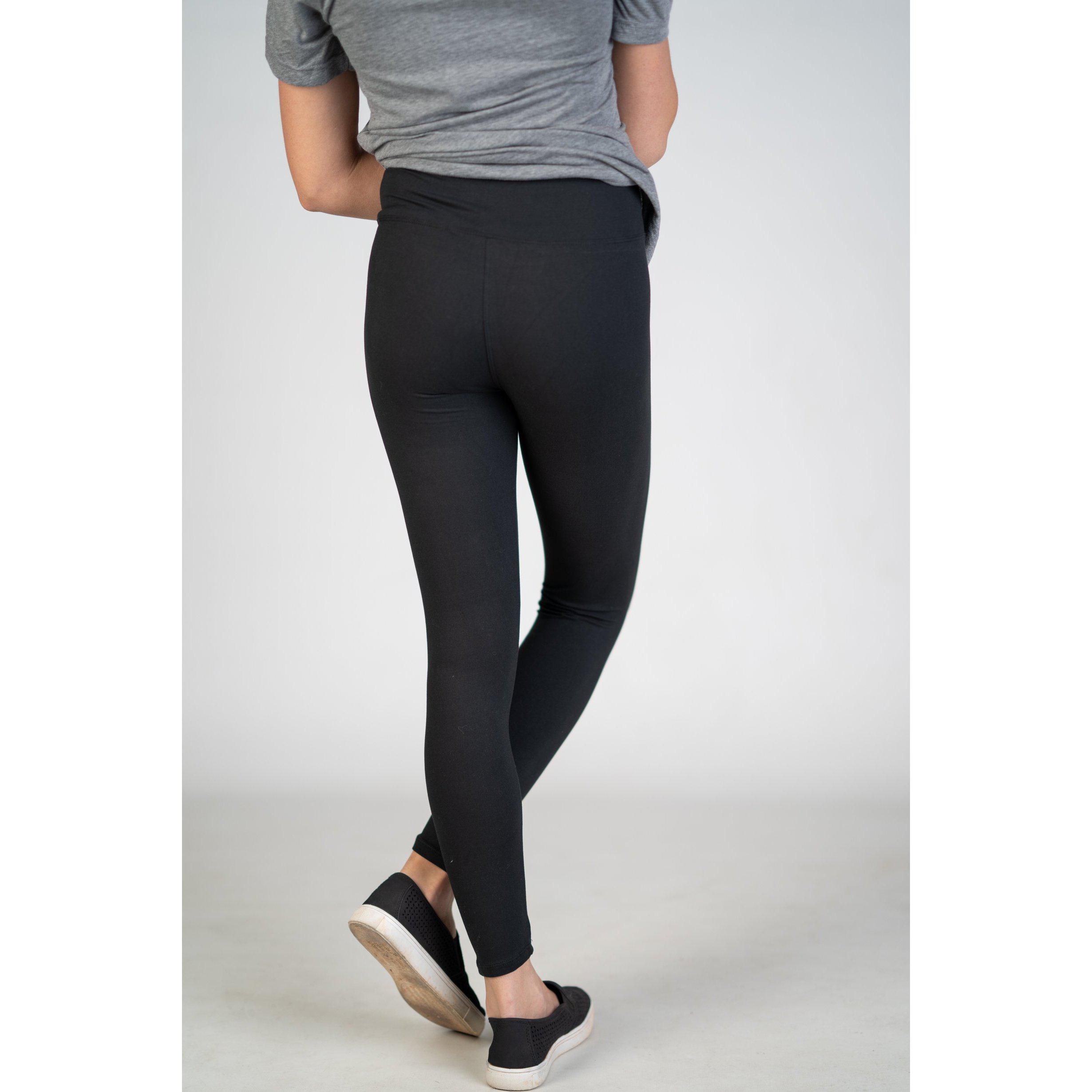 Black High Waist Yoga Band Leggings (One Size or Plus)