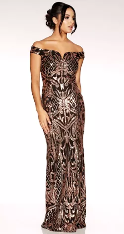 Black Rose Gold Bardot Dress