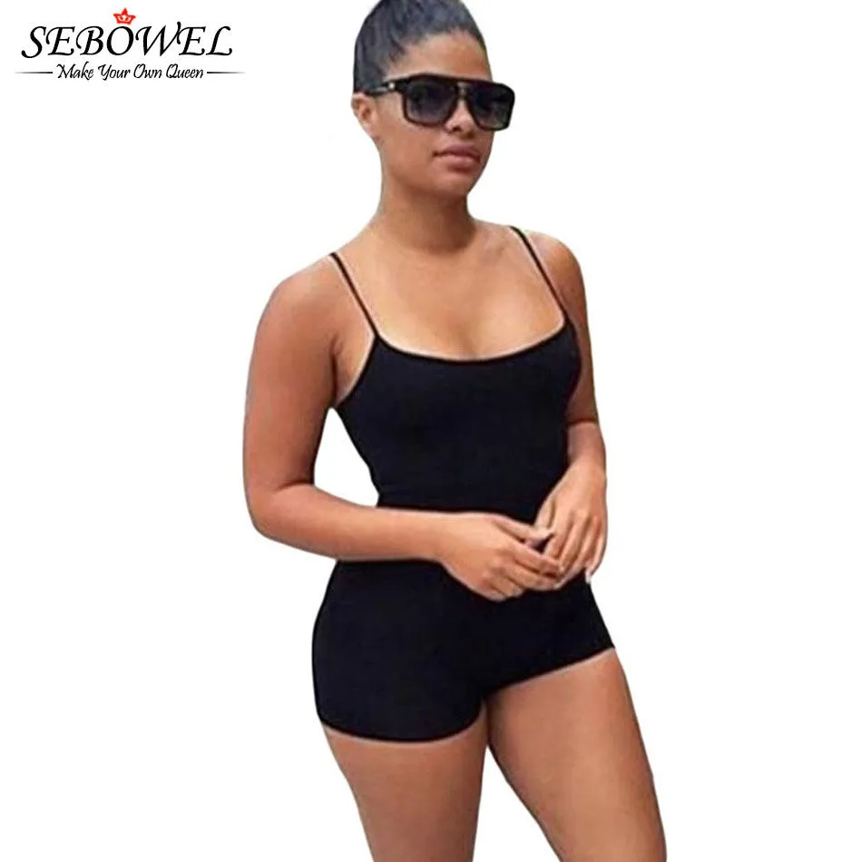 BlackPurpleWhite Bodycon Rompers  Jumpsuit Shorts With Strap  Backless Playsuit Overalls 64035 SM6