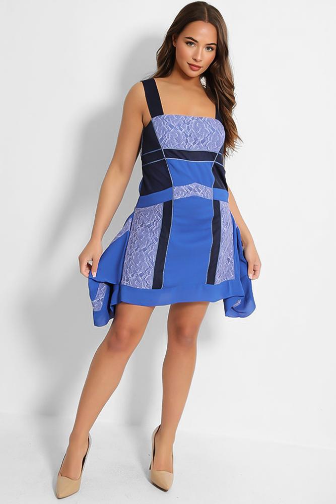 Blue Patched Colourblock Side Drape Details Mini Dress