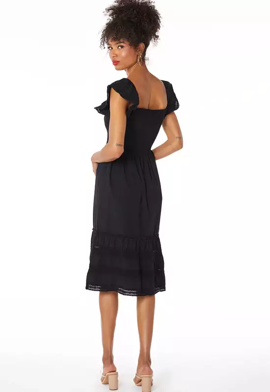 Bobi - Off Shoulder Mix Trim Dress Black