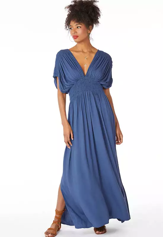 Bobi - Shirred Maxi Dress Coast