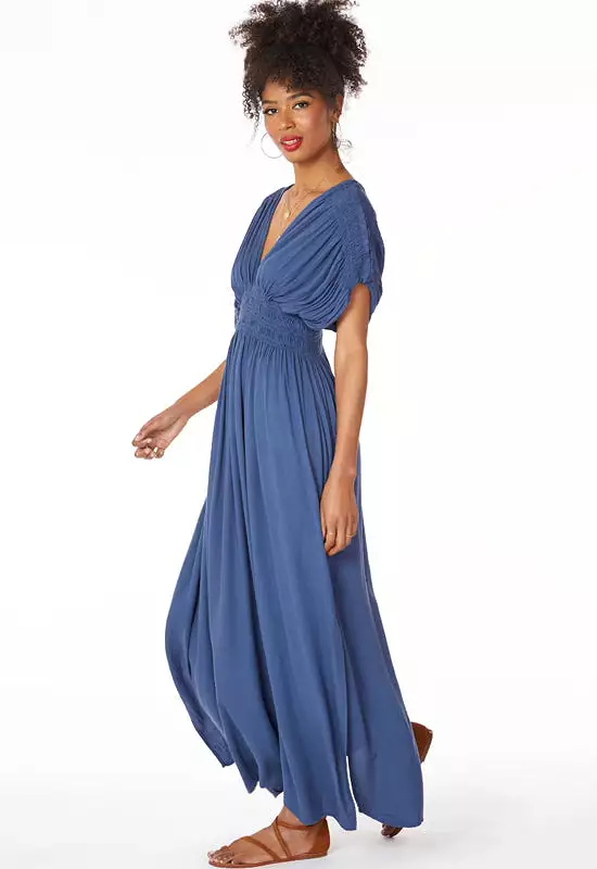 Bobi - Shirred Maxi Dress Coast