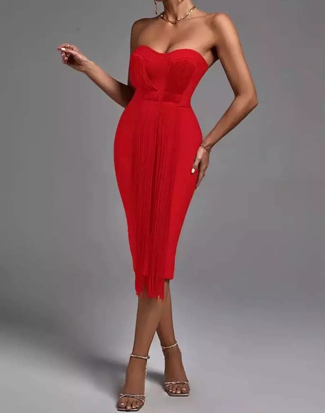 Bodycon Bandage Fringed Midi Dress