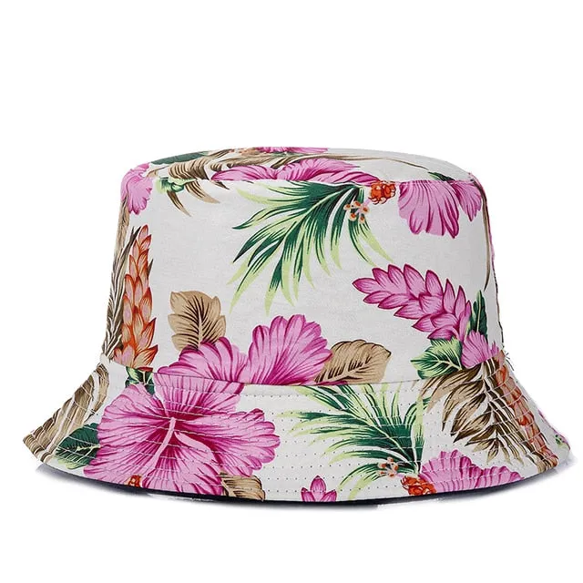 Bucket Hats Reversible Flower Geometric Printing Women Outdoor Hat