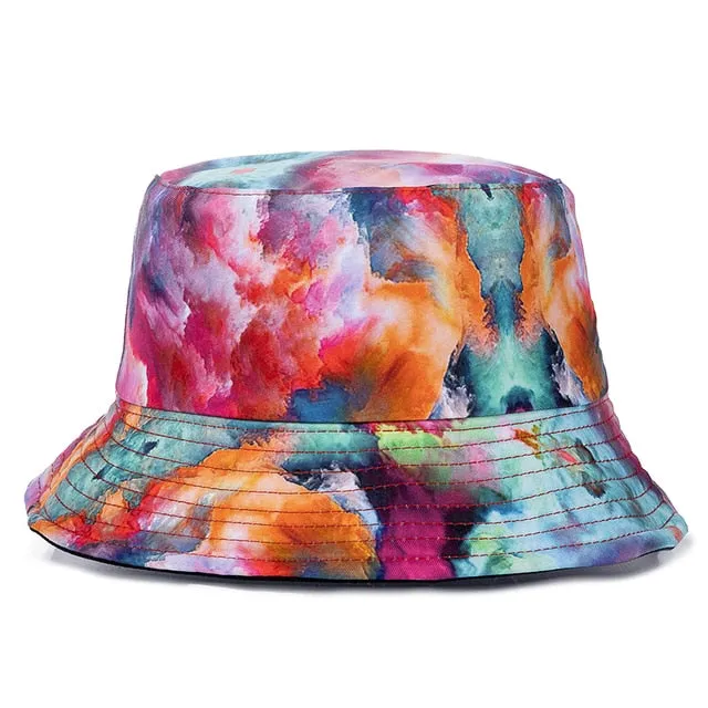 Bucket Hats Reversible Flower Geometric Printing Women Outdoor Hat