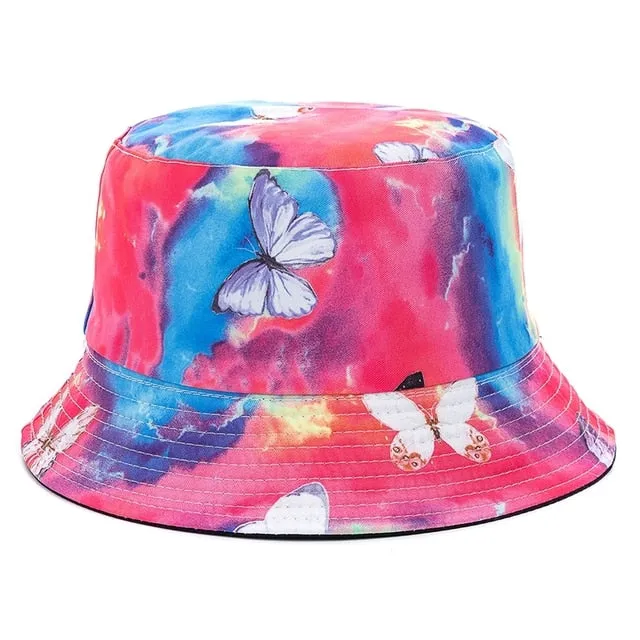 Bucket Hats Reversible Flower Geometric Printing Women Outdoor Hat