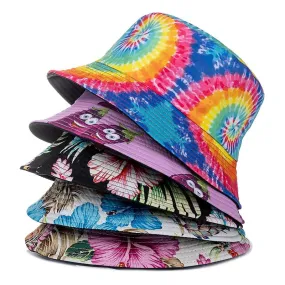 Bucket Hats Reversible Flower Geometric Printing Women Outdoor Hat