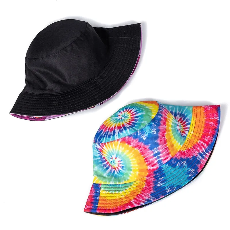 Bucket Hats Reversible Flower Geometric Printing Women Outdoor Hat