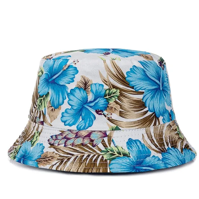 Bucket Hats Reversible Flower Geometric Printing Women Outdoor Hat