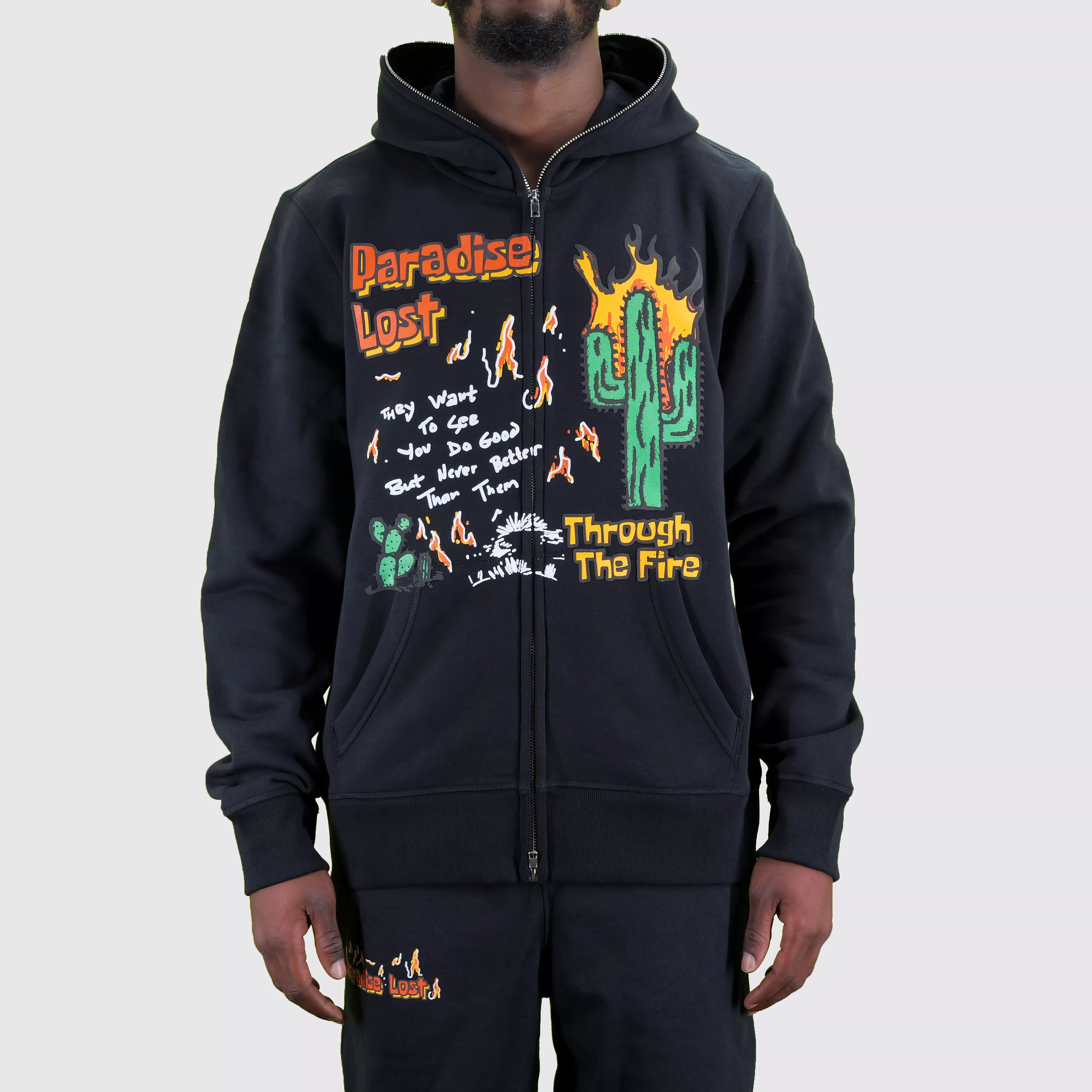 CACTUS FULL FACE ZIPPER HOODIE BLACK