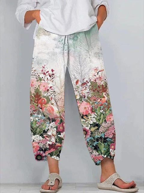 Casual Cotton Linen Chinos Pants for Women with Side Pockets