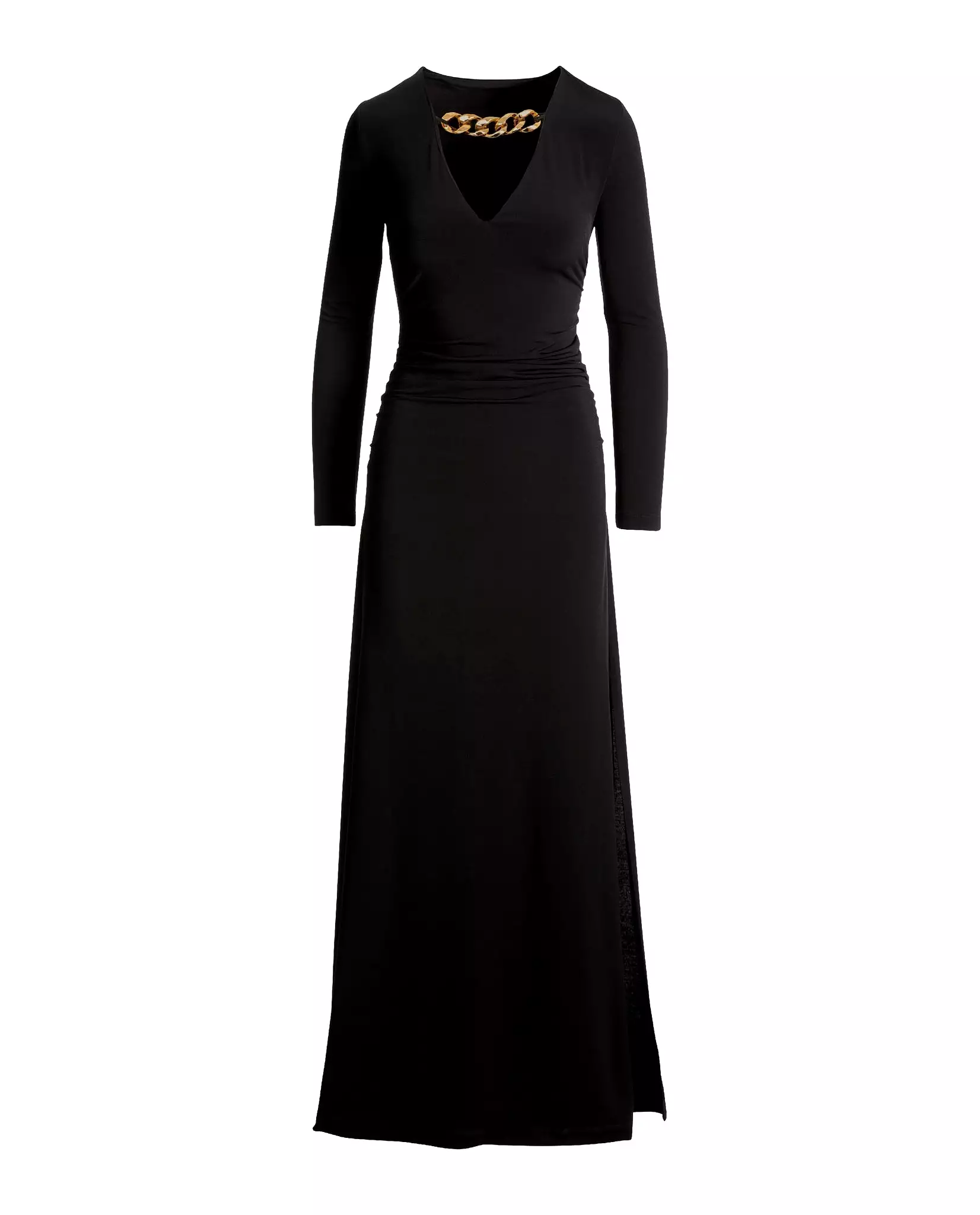 Chain Neckline Ruched Maxi Dress Black