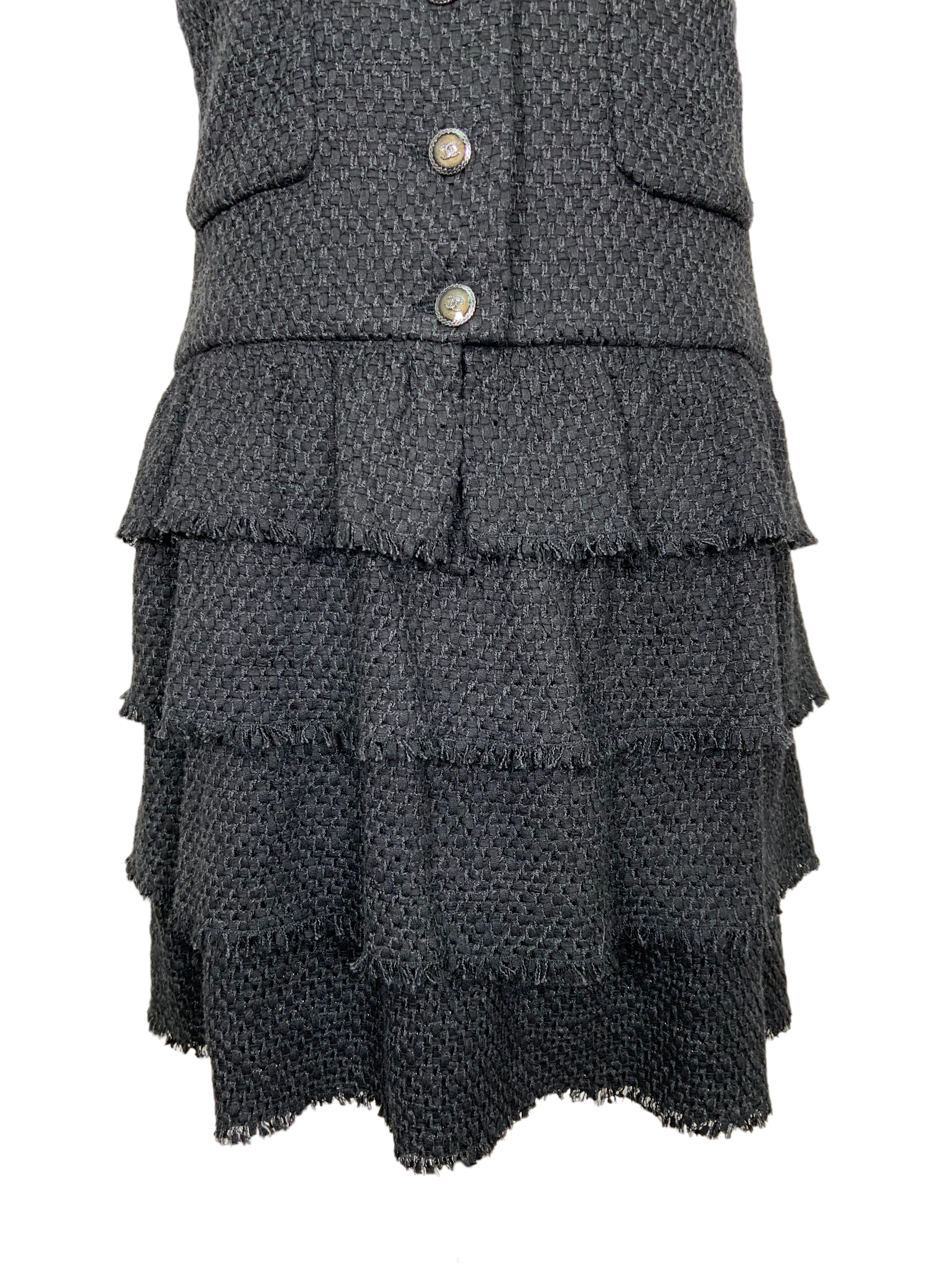 CHANEL Cotton Tweed Tiered Sleeveless Dress Size M