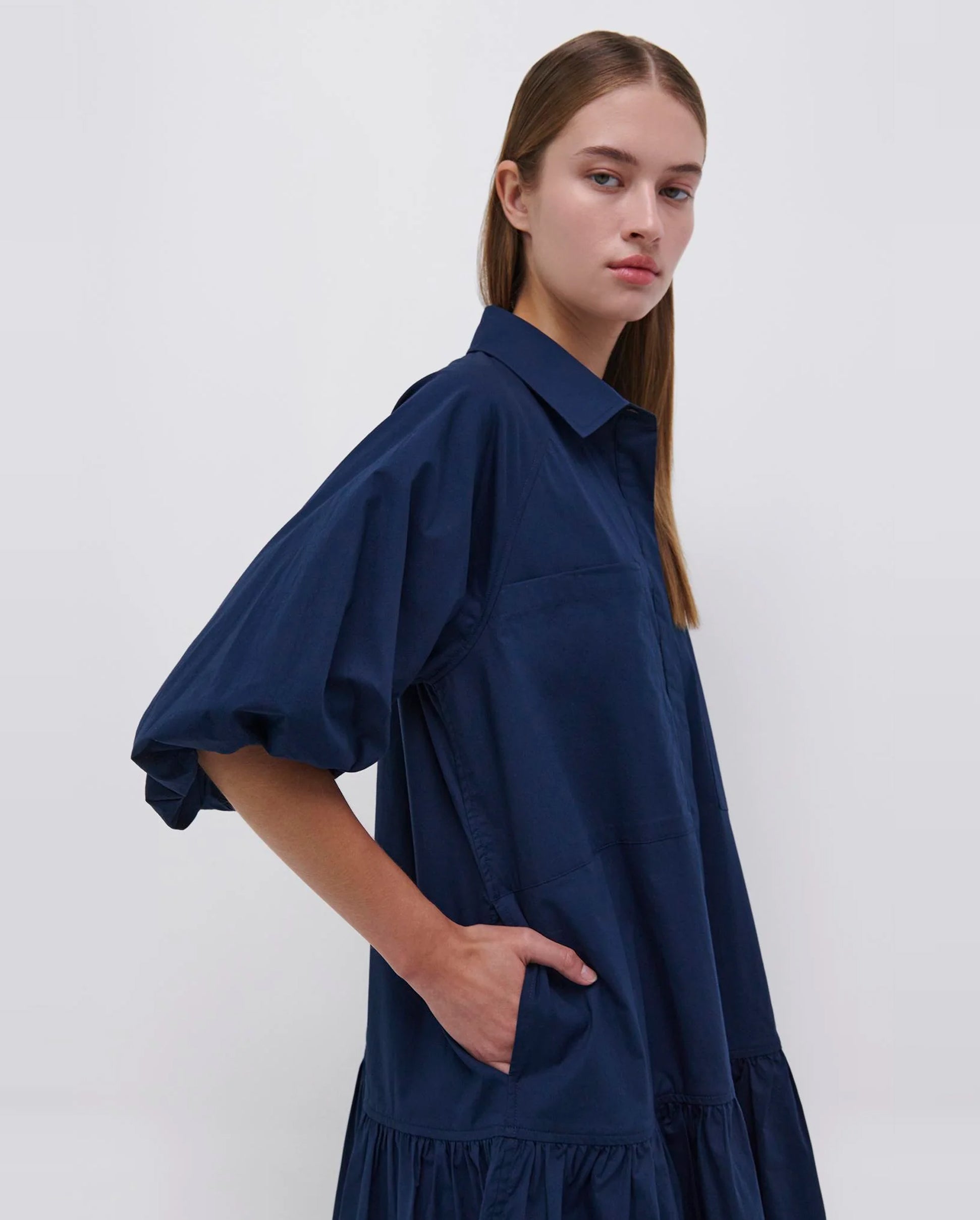 CRISSY COTTON POPLIN DRESS / MIDNIGHT