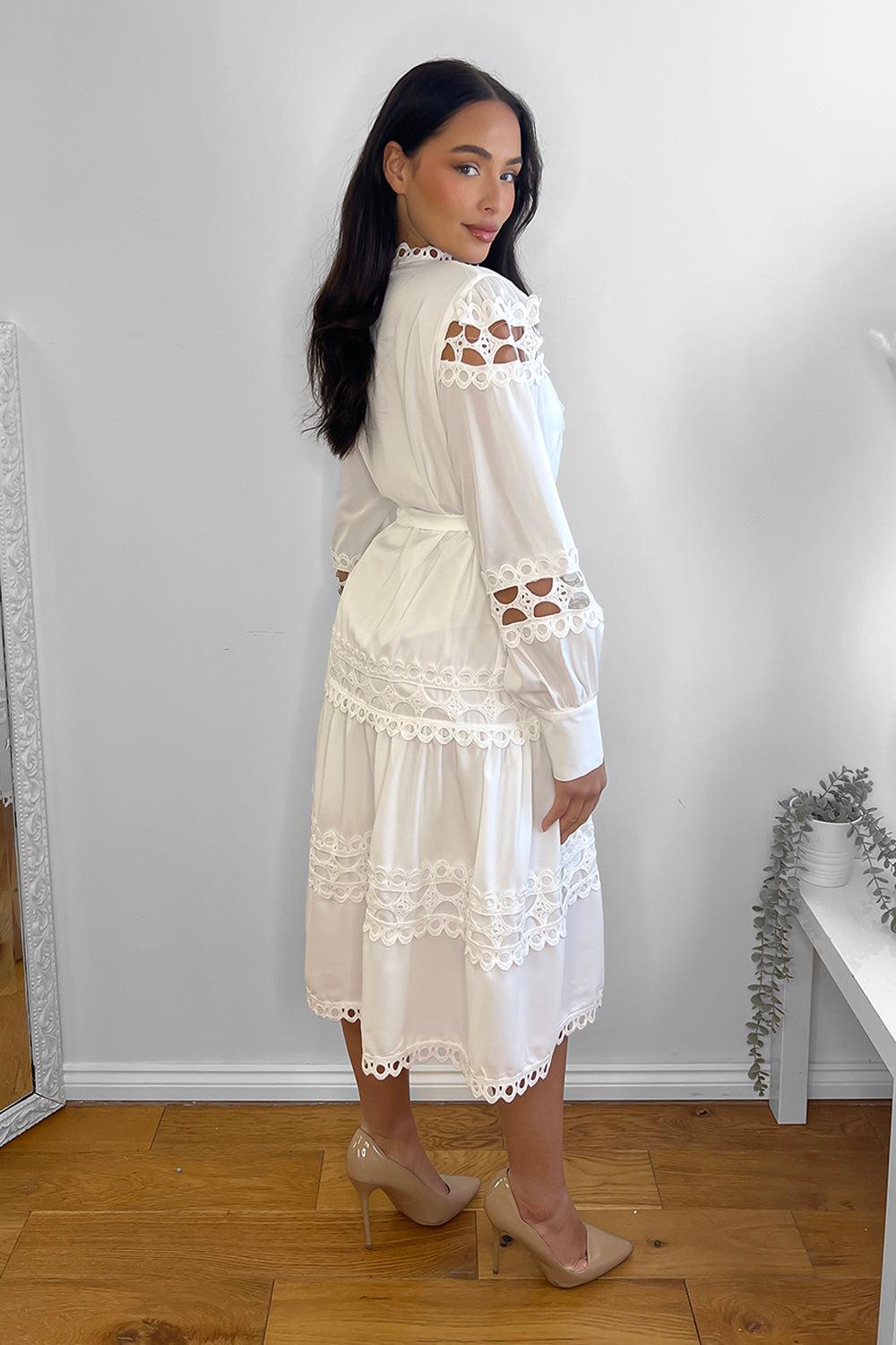 Crochet Lace Waist Tie Midi Dress