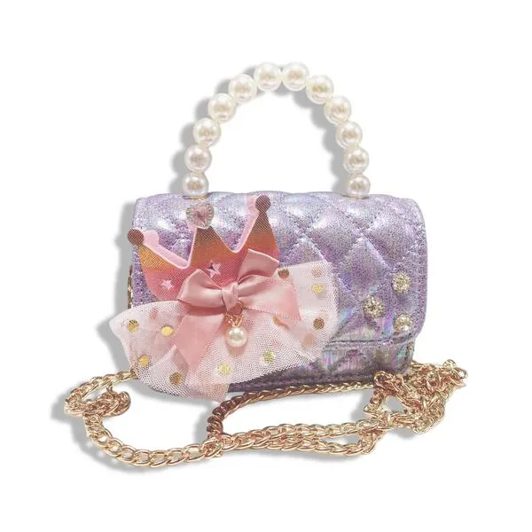 Crown Applique Shiny Quilted Purse