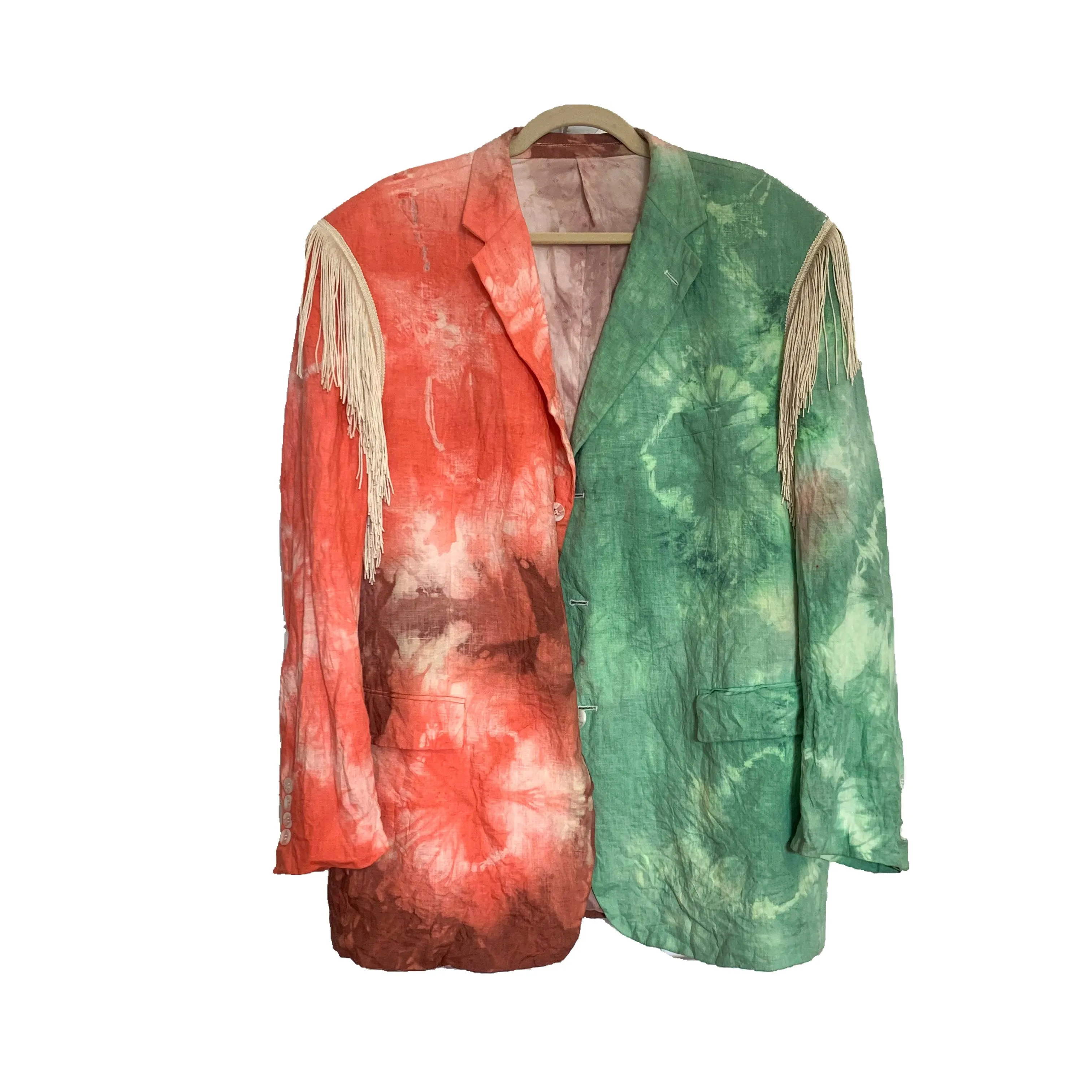 Custom tie dye fringe blazer