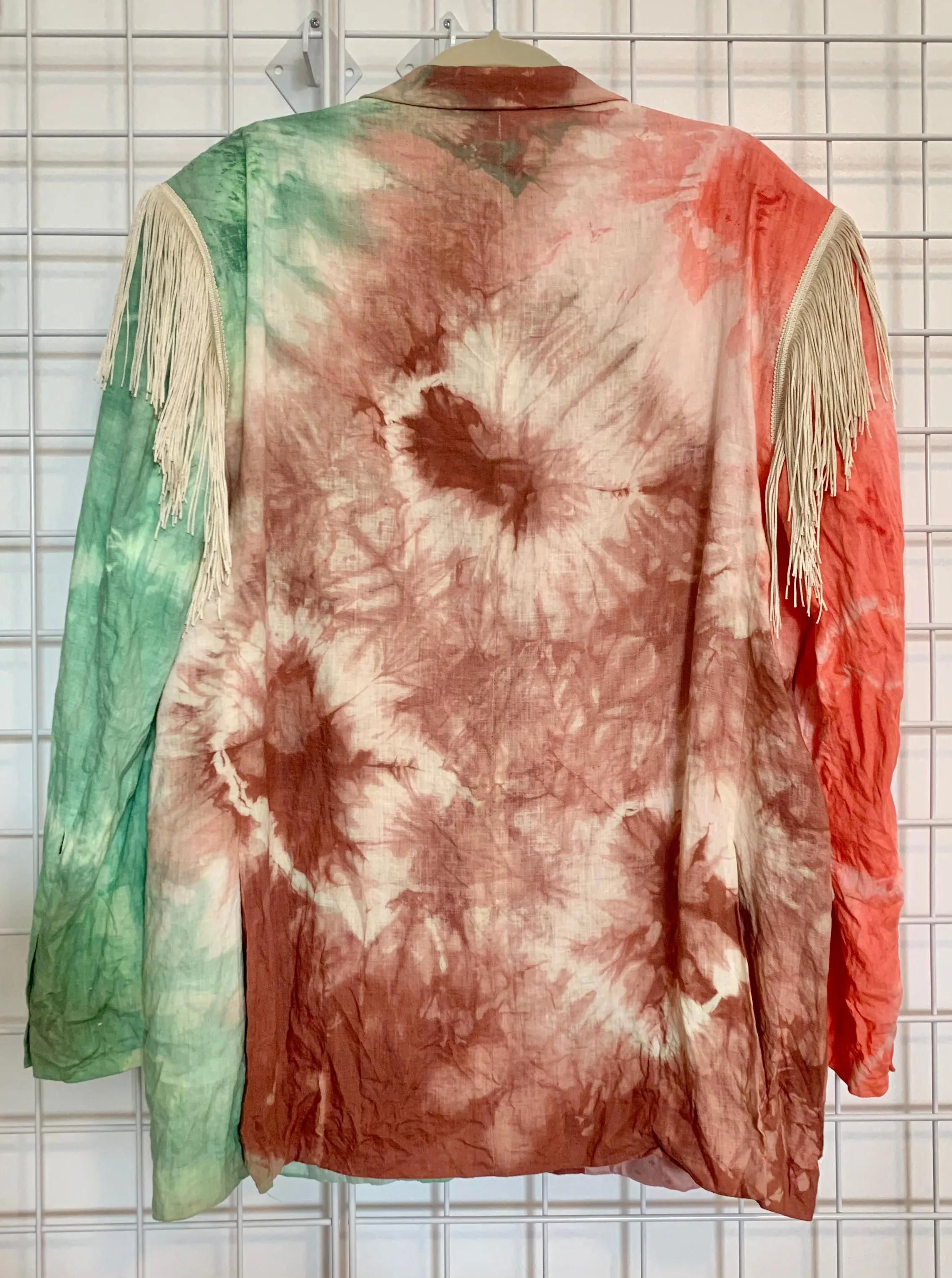 Custom tie dye fringe blazer