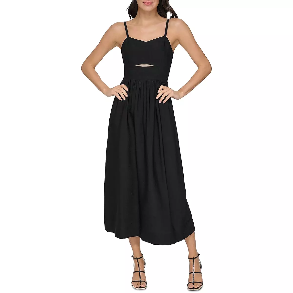 DKNY Womens Smocked Pleated Midi Dress