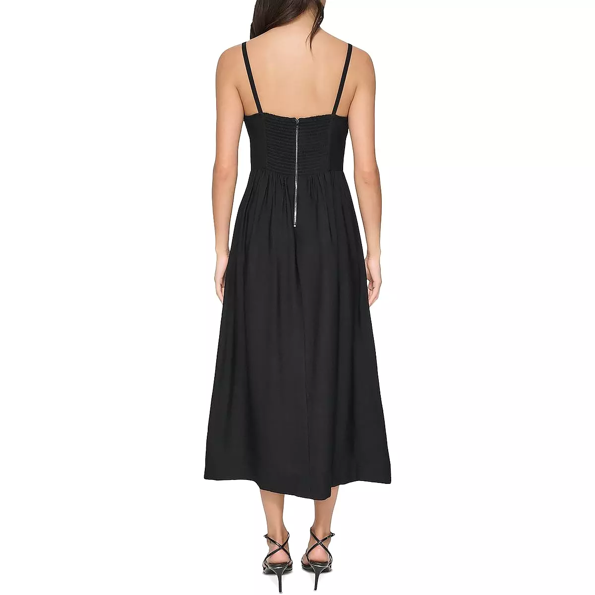 DKNY Womens Smocked Pleated Midi Dress