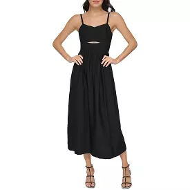 DKNY Womens Smocked Pleated Midi Dress