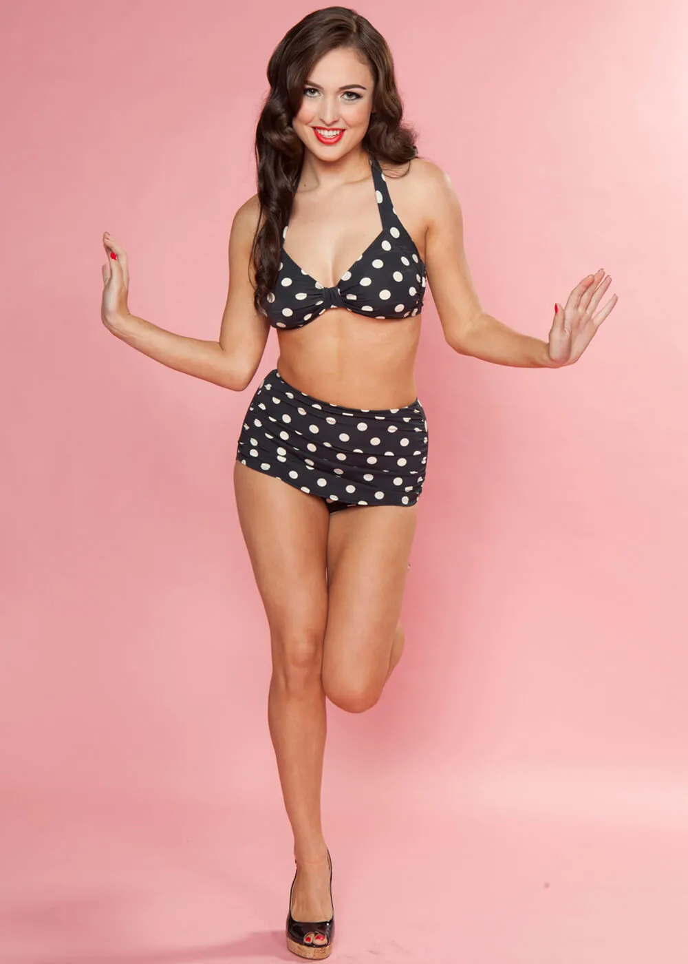 Esther Williams Polka Dot Bikini Top Black