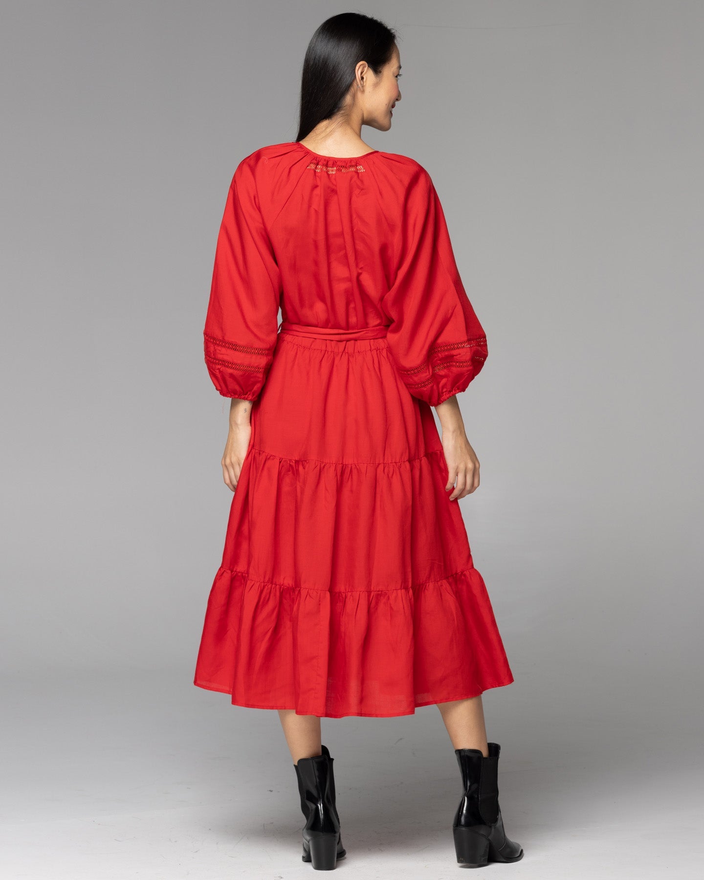 Fate + Becker Faraway Tiered Midi Dress - Cherry Red