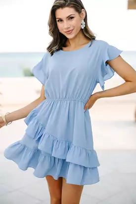 Feminine Love Light Blue Ruffled Dress