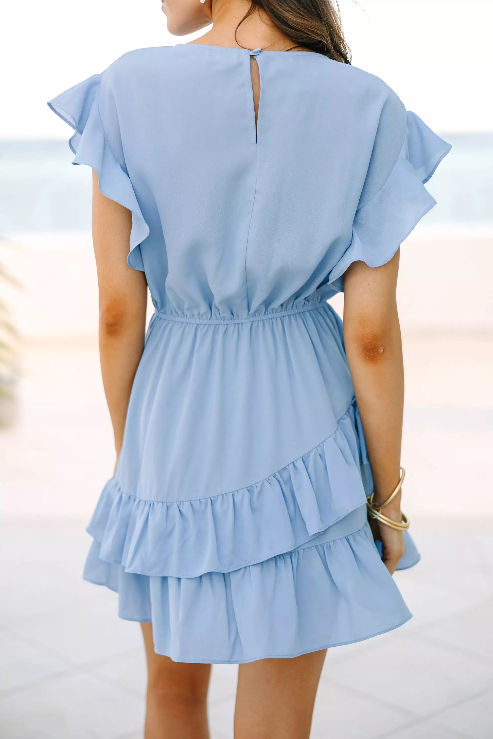 Feminine Love Light Blue Ruffled Dress