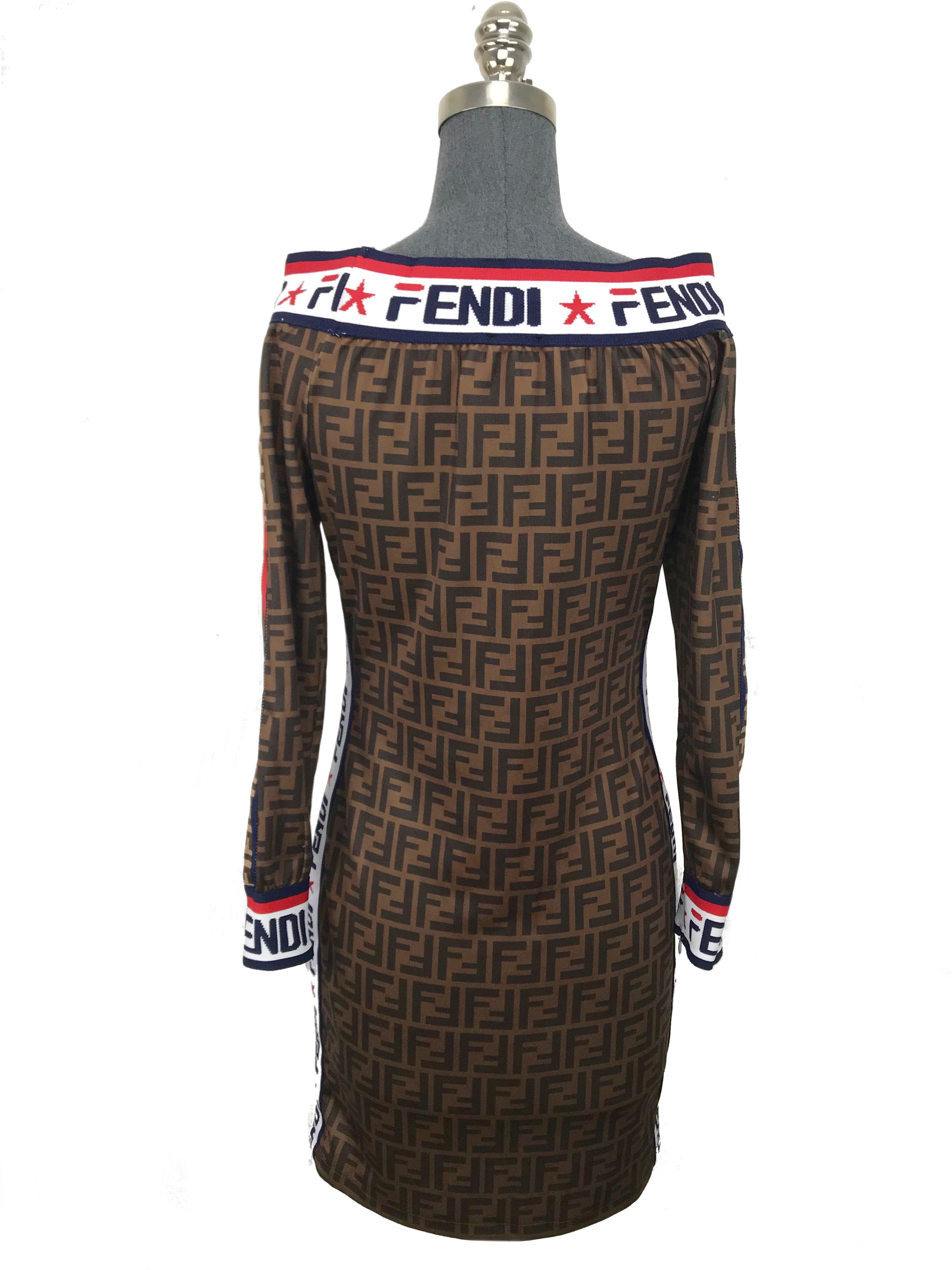 Fendi Mania Logo Cotton Jersey Dress Size L