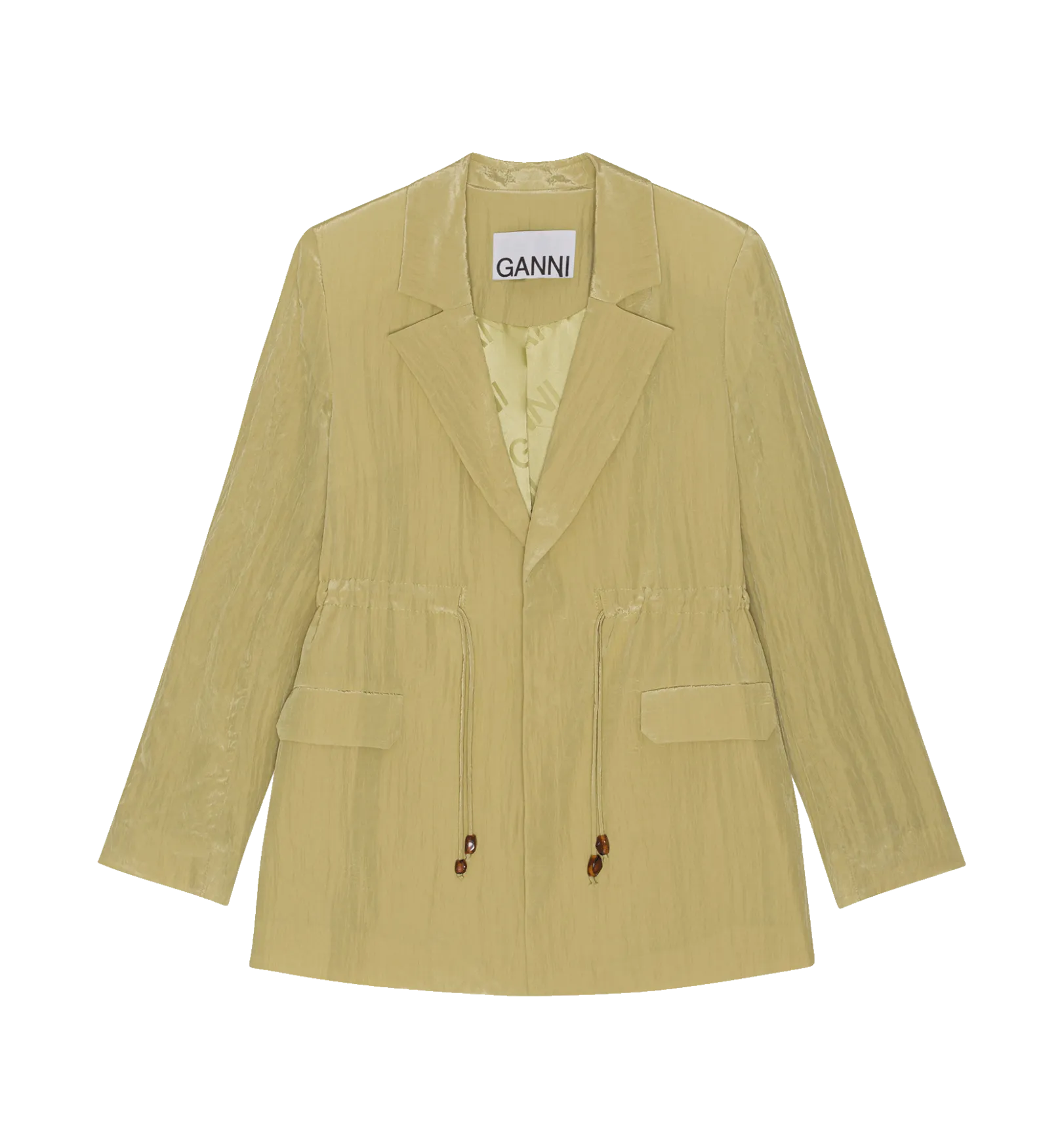 Ganni Leek Green Shiny Blazer