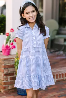 Girls: All You Need To Hear Light Blue Striped Babydoll Dress