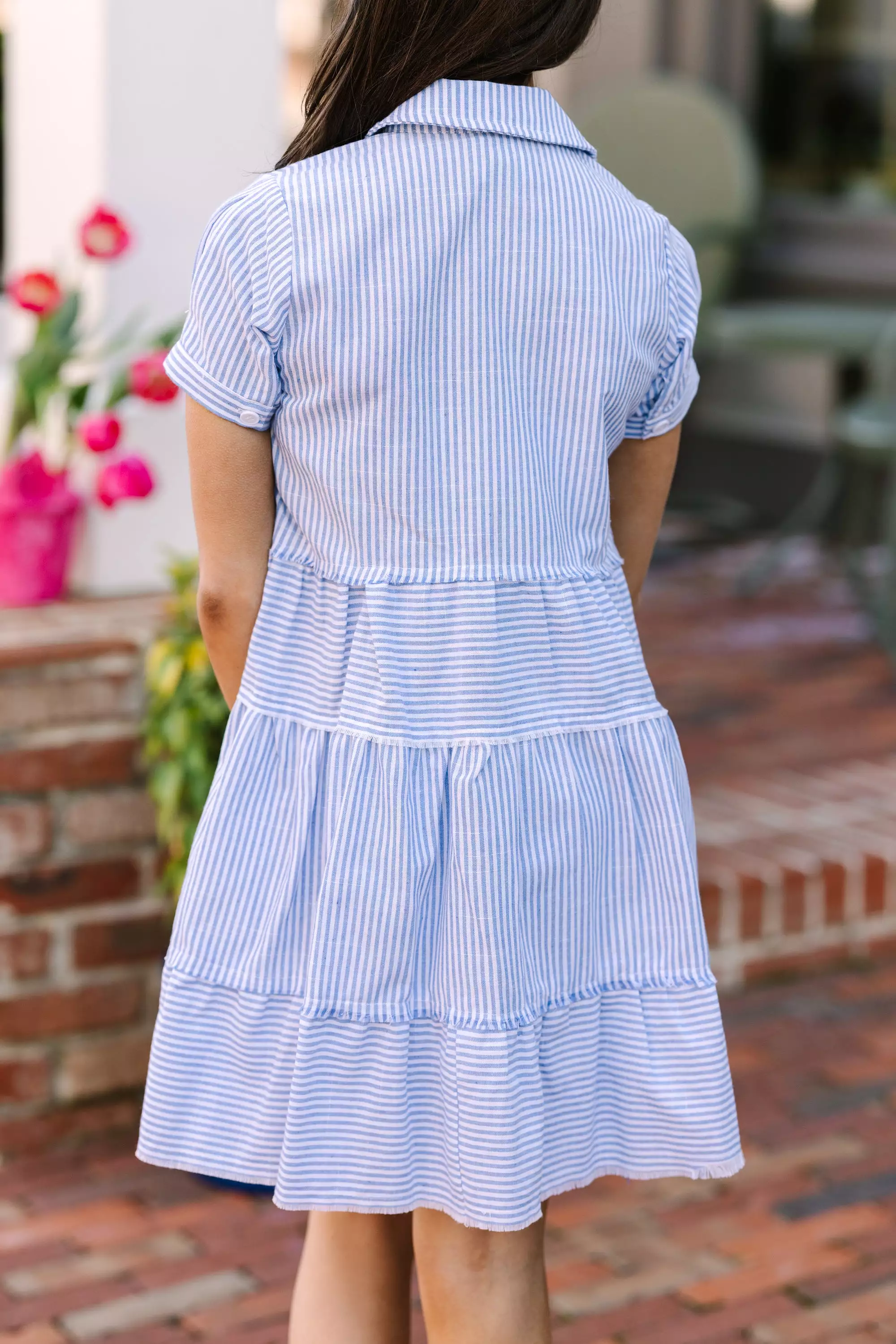 Girls: All You Need To Hear Light Blue Striped Babydoll Dress