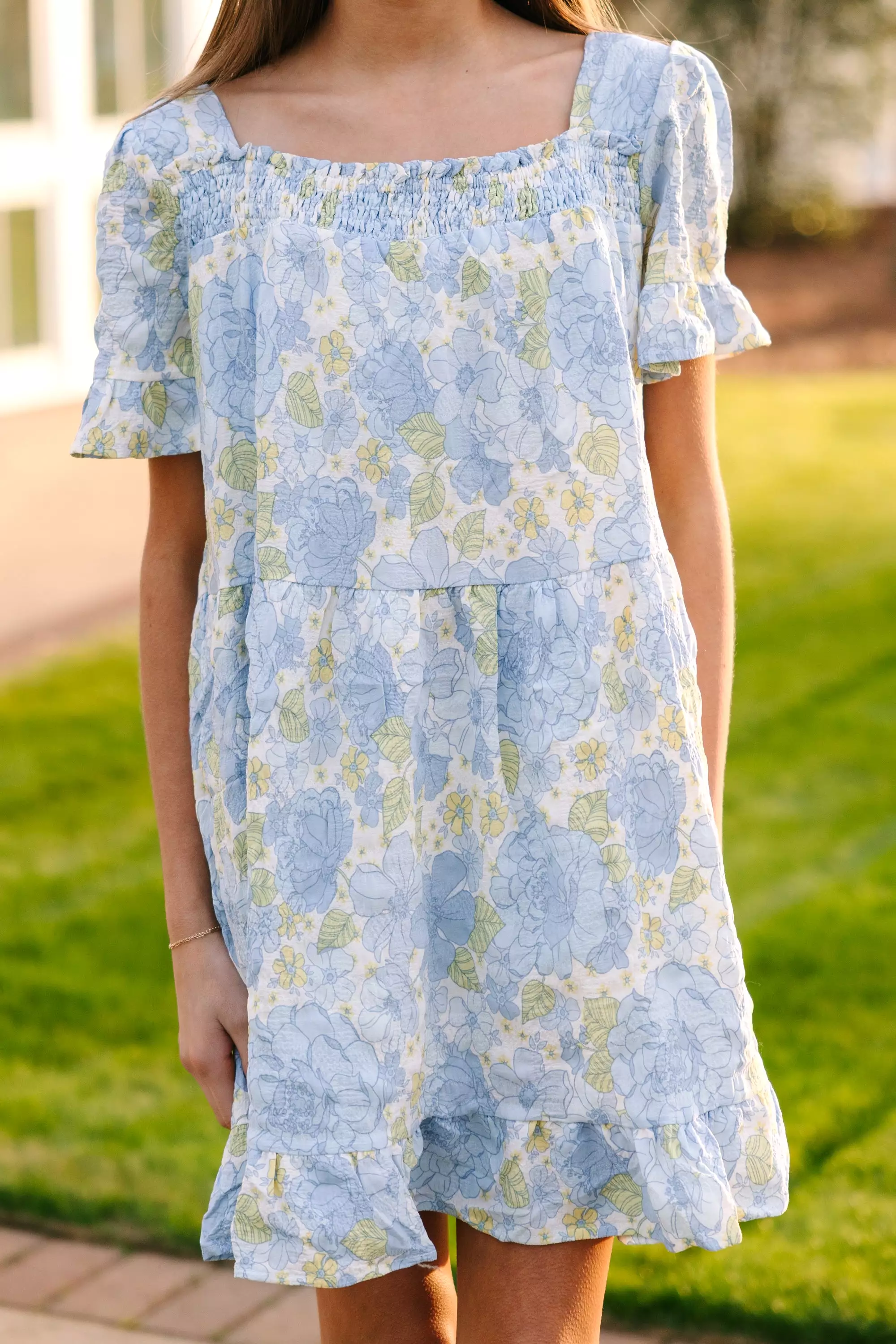 Girls: On The Look Out Light Blue Floral Dress