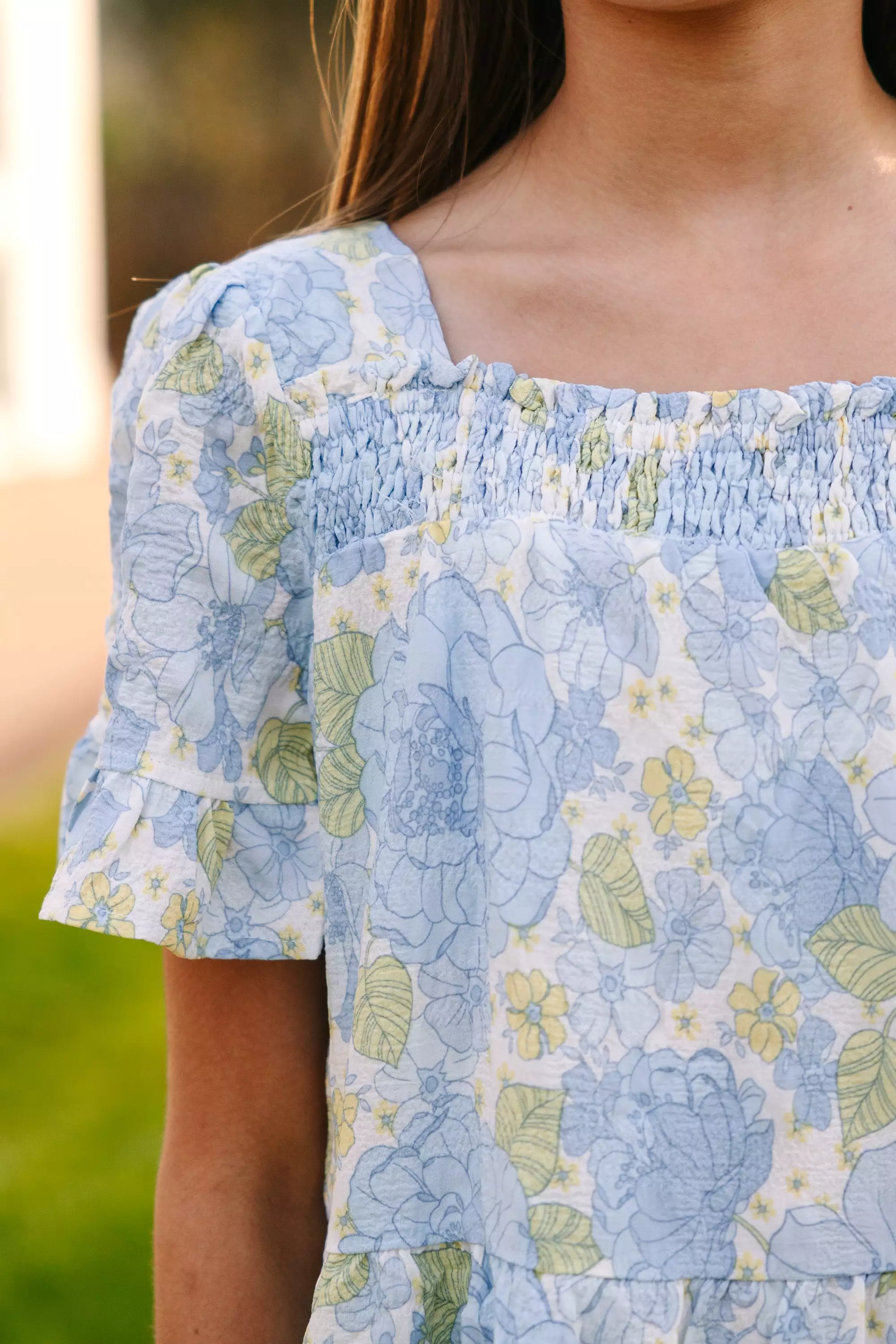 Girls: On The Look Out Light Blue Floral Dress