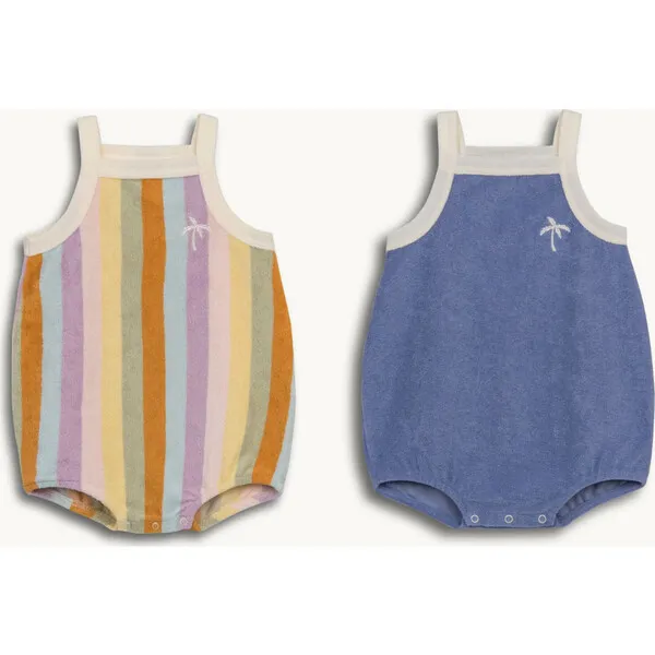 Happymess Set of 2 Terry Rompers, Berry Breeze + Sunset Stripes