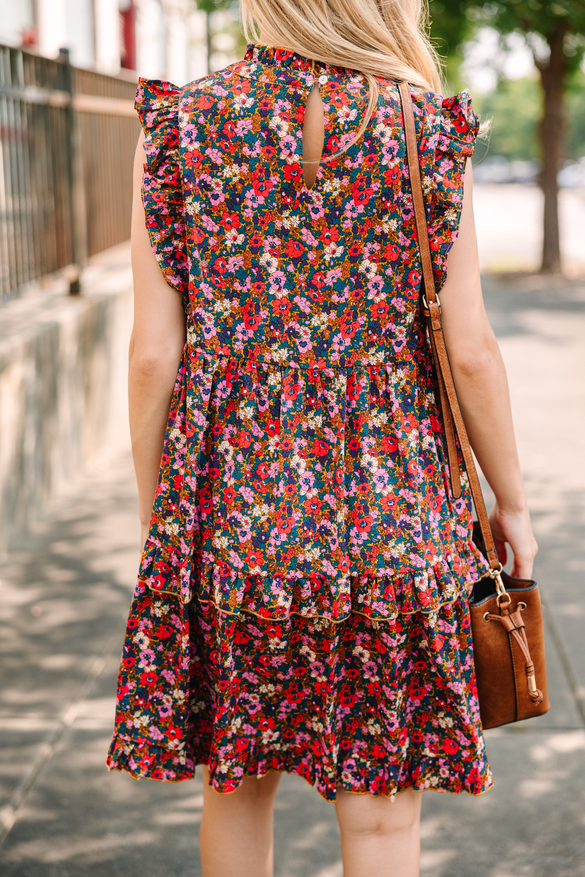 Just A Dream Red Ditsy Floral Babydoll Dress