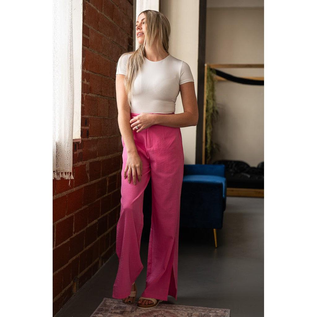 Lena High Waisted Woven Pants in Pink or Tan