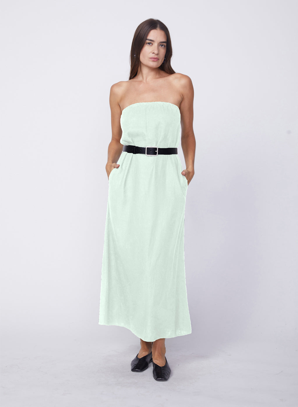 Linen Column Maxi Dress in Chartreuse