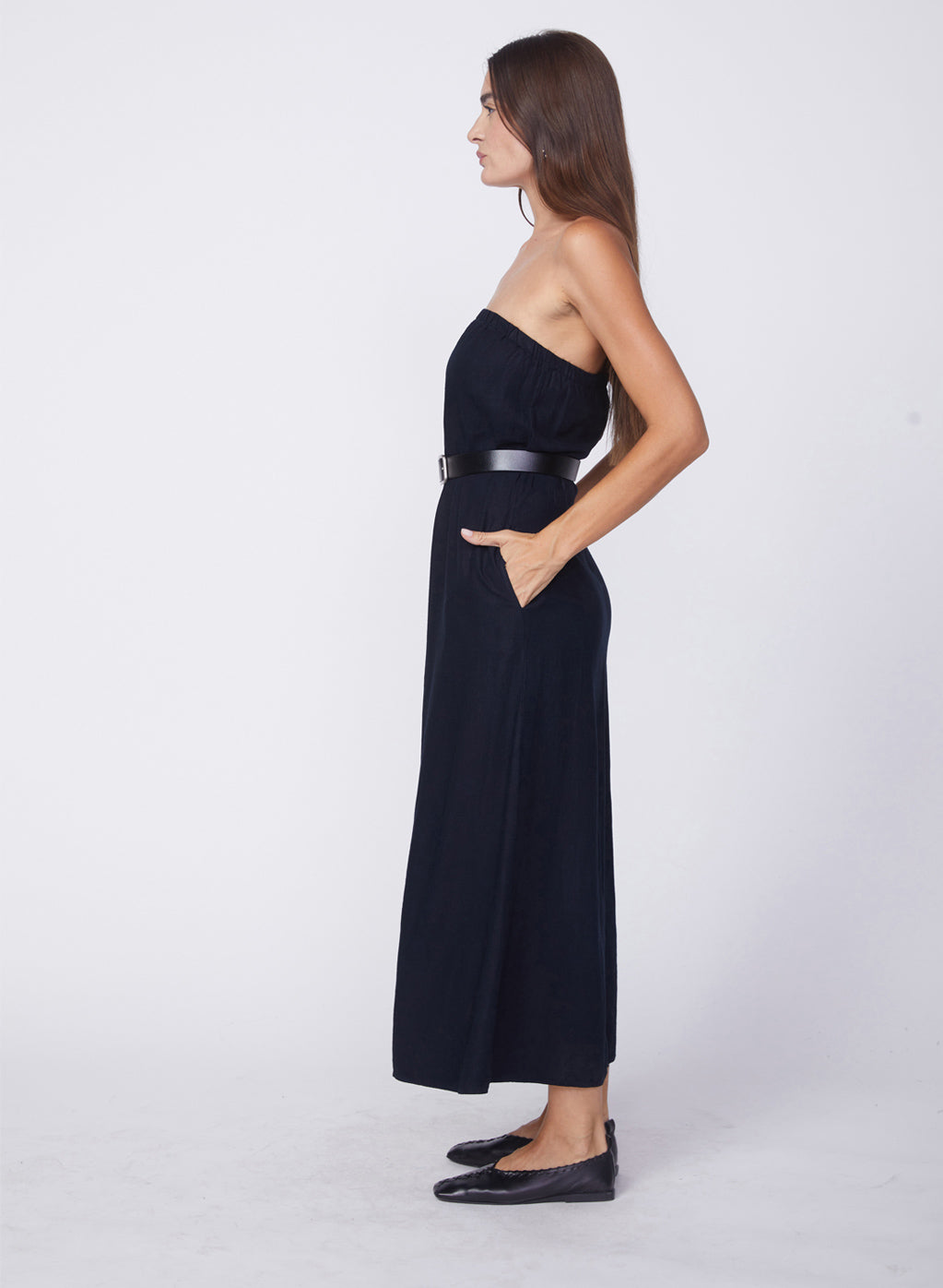 Linen Column Maxi Dress in New Navy