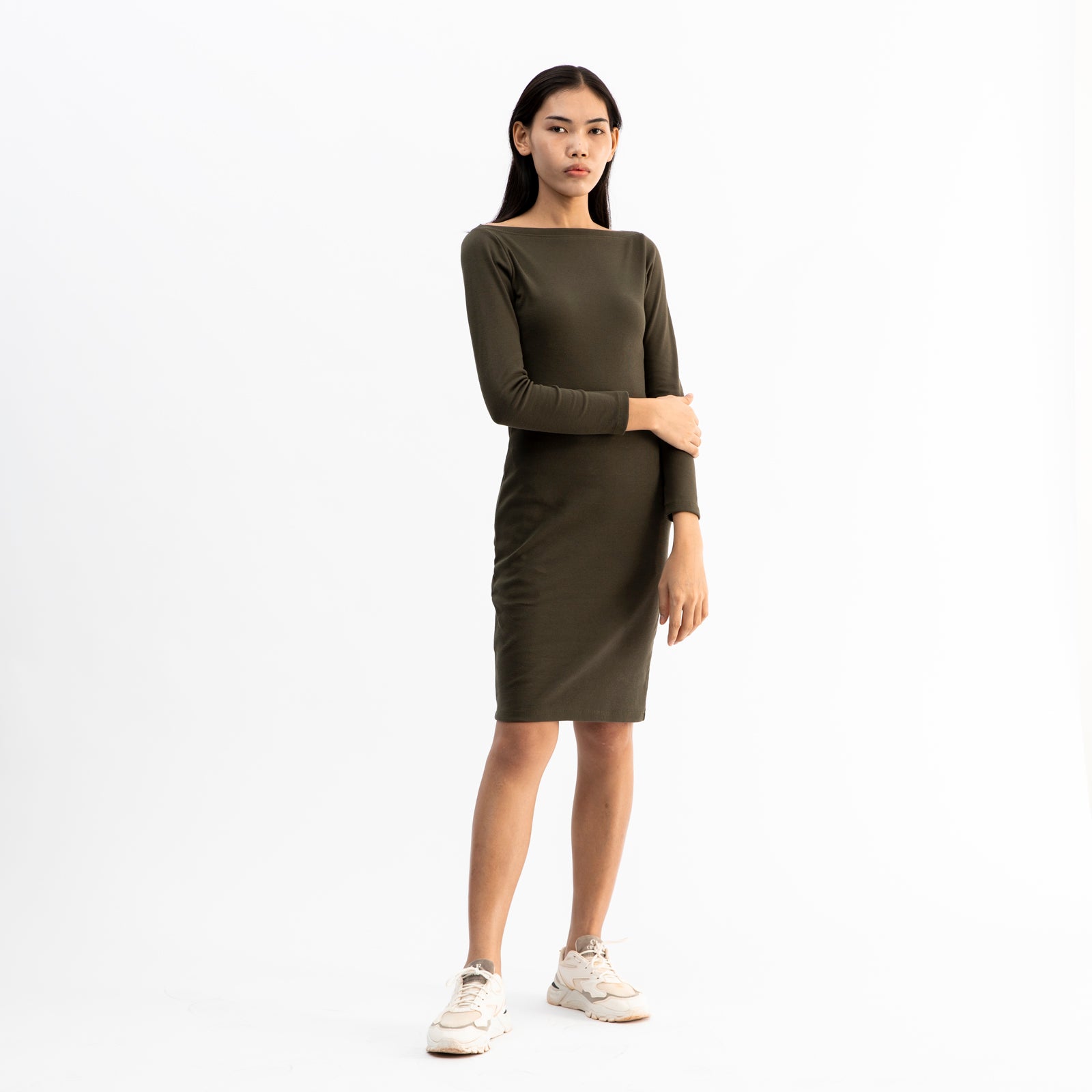 Long Sleeve Midi Dress | Moss Green