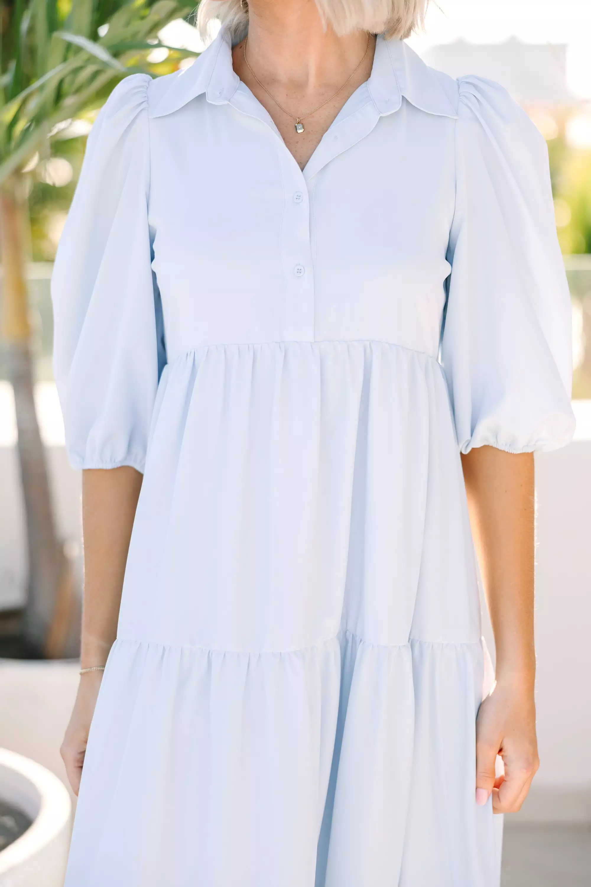 Love Found Light Blue Tiered Midi Dress