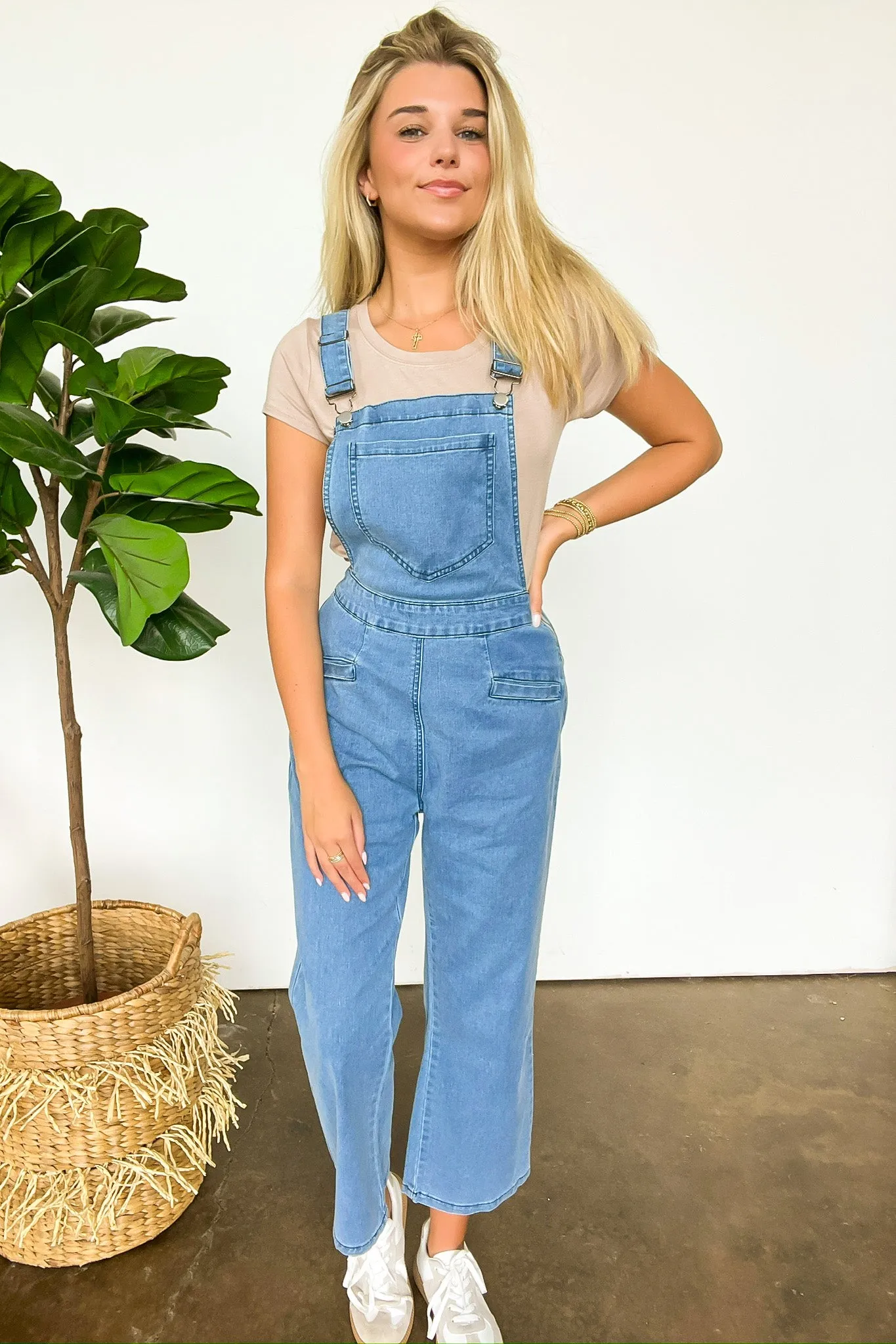 Marlah Wide Leg Denim Overalls