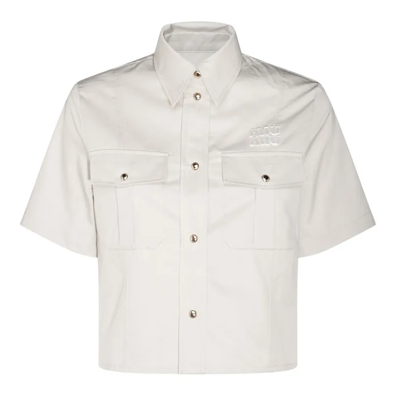 MiuMiu  |Plain Cotton Short Sleeves Logo Shirts & Blouses