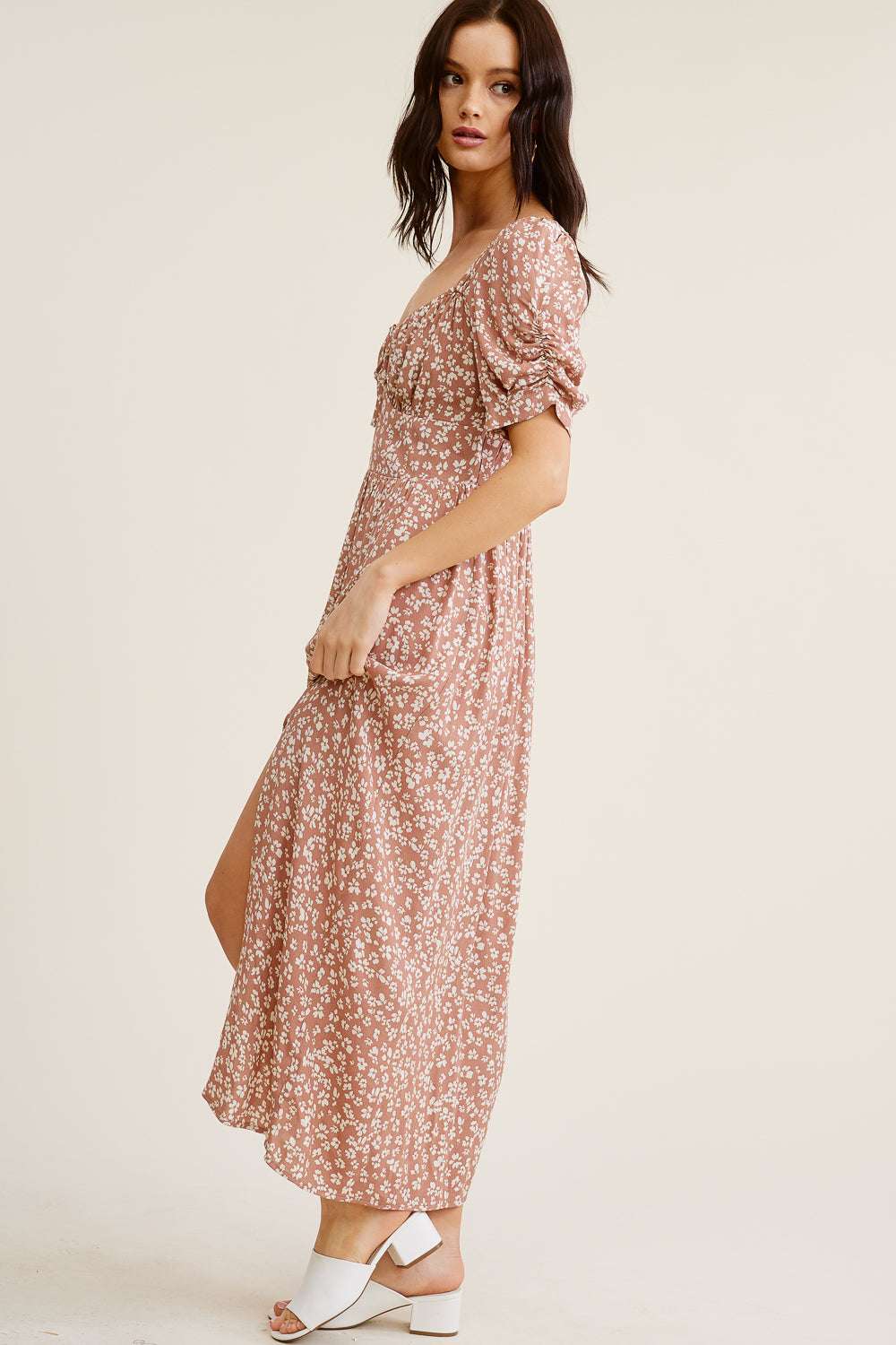 Mocha Floral Midi Dress